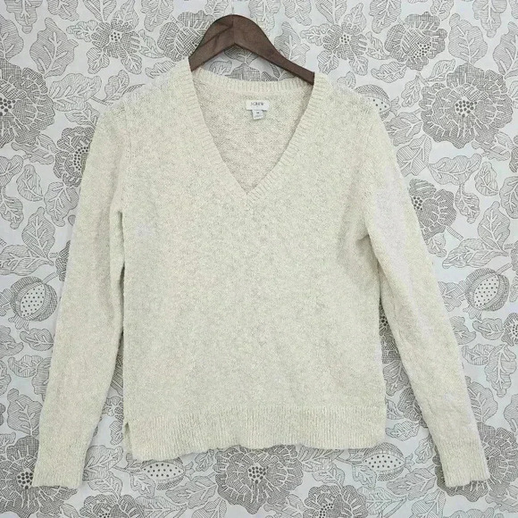 J. Crew Women's Sweater M V neck pullover Cream 3480C - Picture 1 of 6